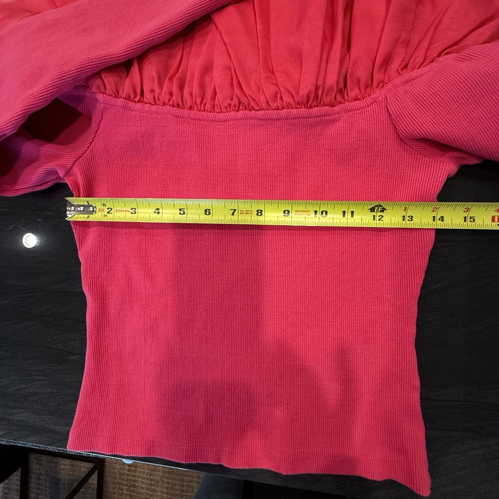 Anthropologie Off-Shoulder Ruffle Top in Vibrant Dark Pink Color - Picture 5 of 8